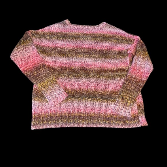 American Eagle Outfitters Pink Brown Stripe Crew Neck Sweater - Women's M EUC - Picture 3 of 4